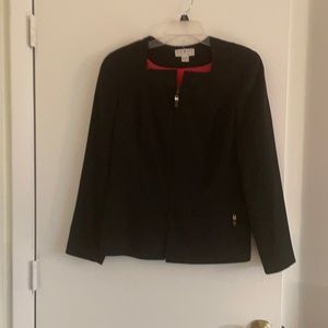 Black dressy Blazer adorned with touches of red & gold on zippers